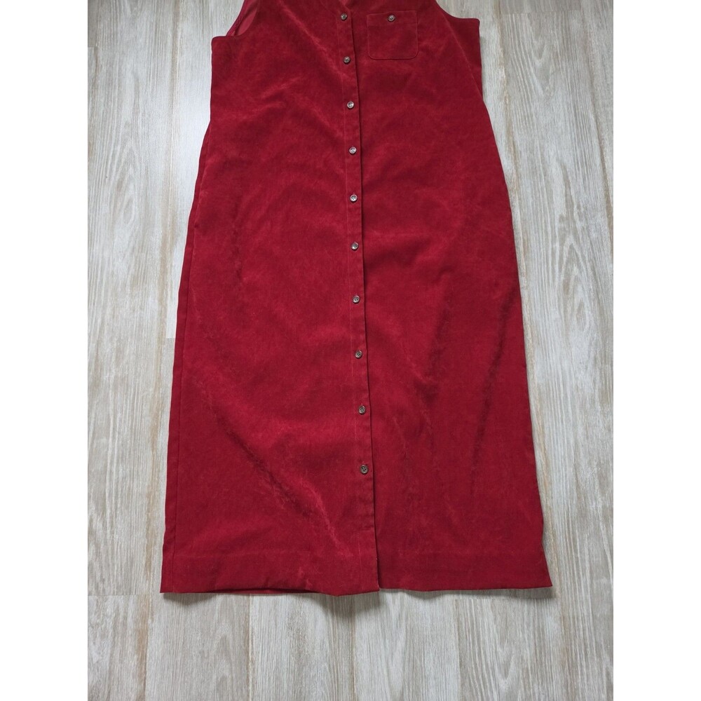 Talbots Red Maxi Dress Womens 14 Button Front Sleeveless Pocket USA Made EUC - Picture 3 of 10